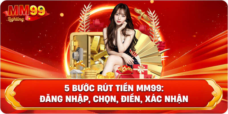 5 bước rút tiền Mm99: đăng nhập, chọn, điền, xác nhận.